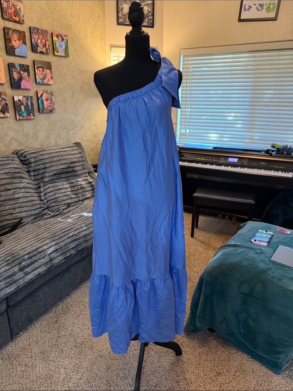 A New Day One-Shoulder Blue Maxi Dress with Ruffle Hem size xs